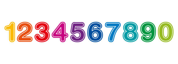 радуга цветные номера от одного до нуля, с белым контуром - number 1 zero nobody number 10 stock illustrations