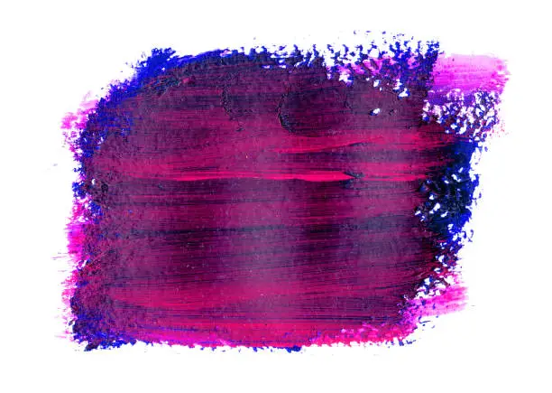 Purple brushstroke with pink flecks and texture. Grunge abstract hand-painted element. Underline and border design. Hard, painterly texture of acrylic paint. Artistic element of creative design