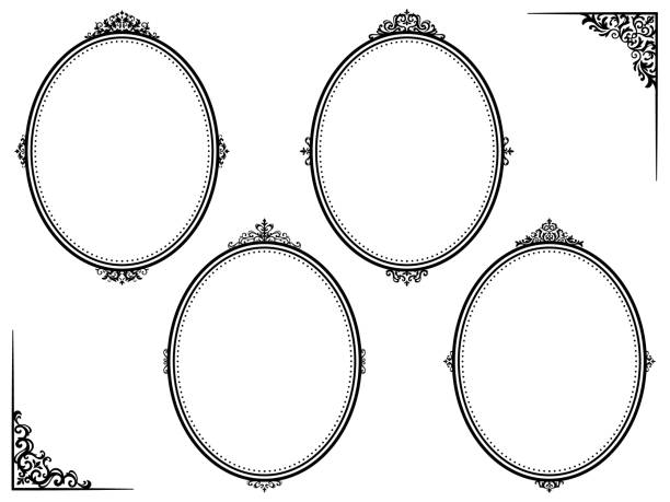 클래식 한 유럽 스타일의 장식타원형 프레임 세트 - ellipse stock illustrations