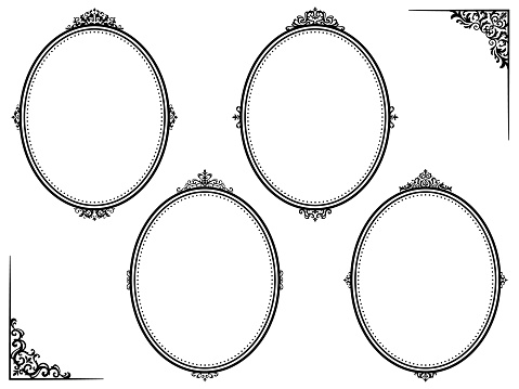 A set of designs of oval frames with classic Western style decorations