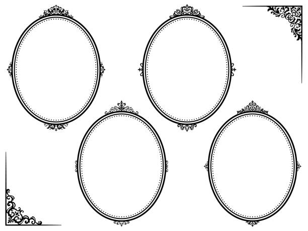 A set of oval frames with classic European style decorations A set of designs of oval frames with classic Western style decorations ellipse stock illustrations