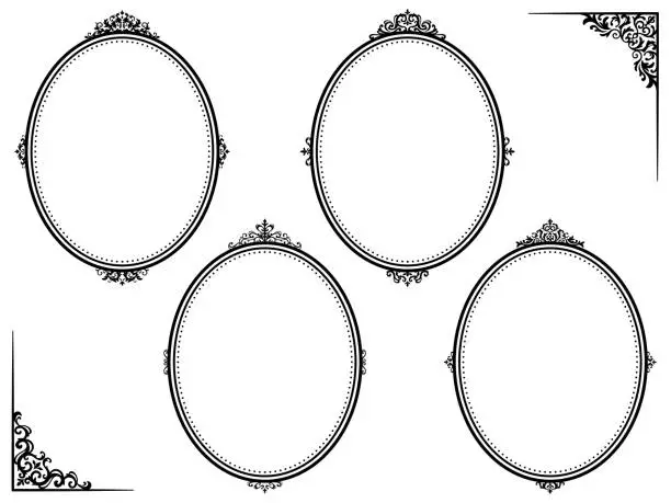 Vector illustration of A set of oval frames with classic European style decorations