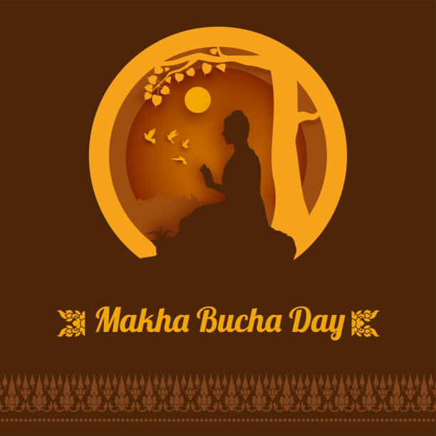 ilustrações, clipart, desenhos animados e ícones de dia de makha bucha, buda entregando seus ensinamentos pouco antes de sua morte para 1.250 monges, ilustração vetorial - teachings
