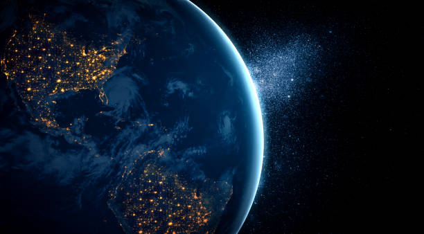 istock Planet earth globe view from space showing realistic earth surface and world map 1303630270