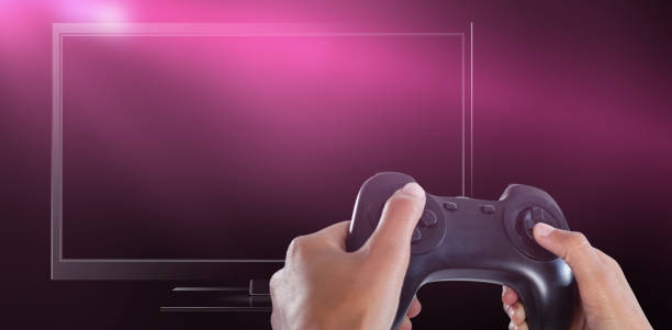 istock Composite image of woman playing video game against white background 1303630689