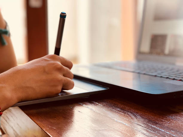 istock Woman working from home, using laptop notebook, modern freelance concept. 1303638765