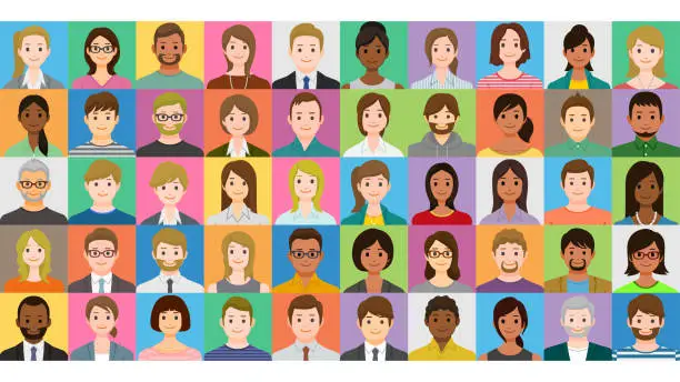 Vector illustration of Collage of smiling multiethnic people