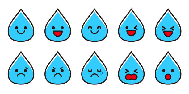 tropfen verschiedene gesichtsausdrücke symbol material set - condensation smiley face water raindrop stock-grafiken, -clipart, -cartoons und -symbole