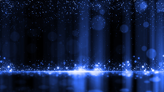 Dark Blue Particles Night Awards Background. Abstract Blue Particle Glitter Luxury Background.