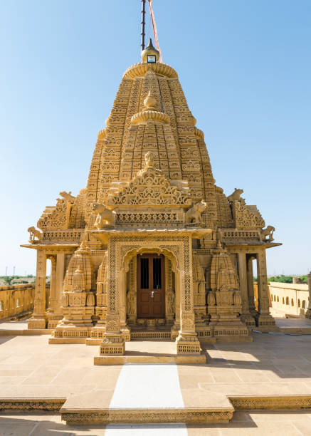 Jain temple Adeshwar Nath in Amar Sagar, Jaisalmer stock photo