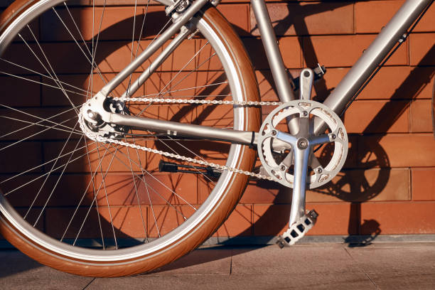 istock Bicycle parked near brick wall 1303647809