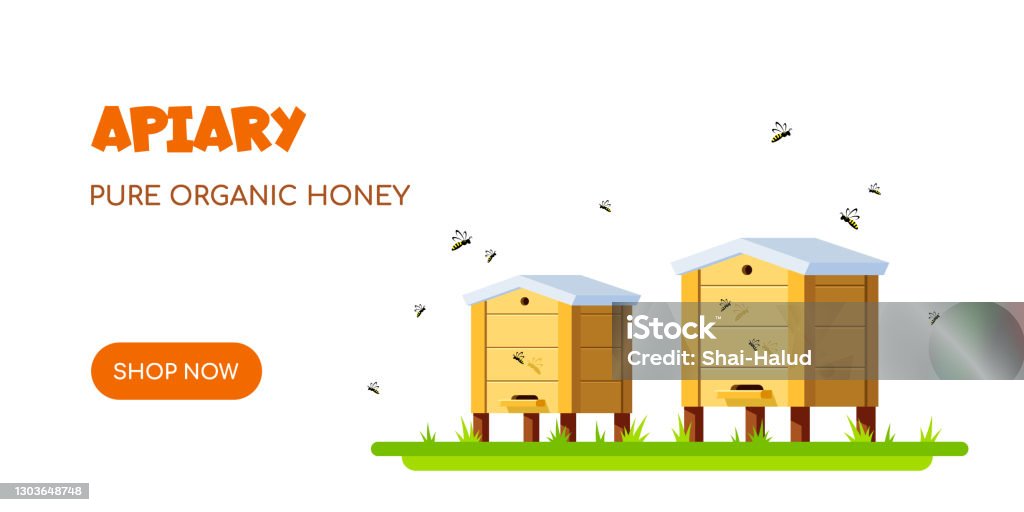 Apiary And Math Apiary With Bees On White Background Apiculture Concept Stock ...