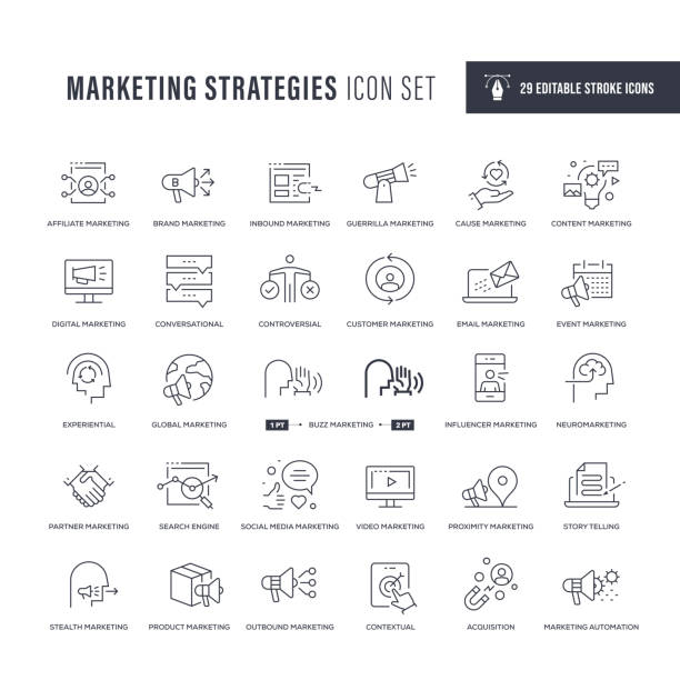 마케팅 전략 편집 가능한 스트로크 라인 아이콘 - affiliate marketing stock illustrations