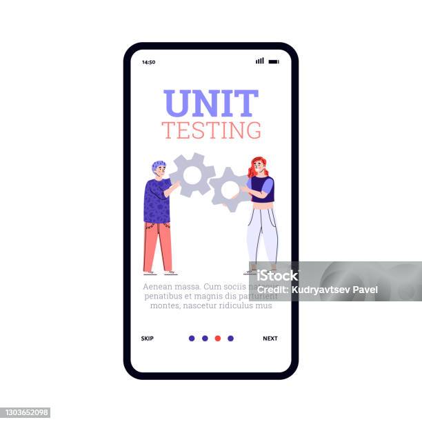Module Testing Cartoon Onboarding Page For Unit Testing Programing Cartoon Vector Illustration ...