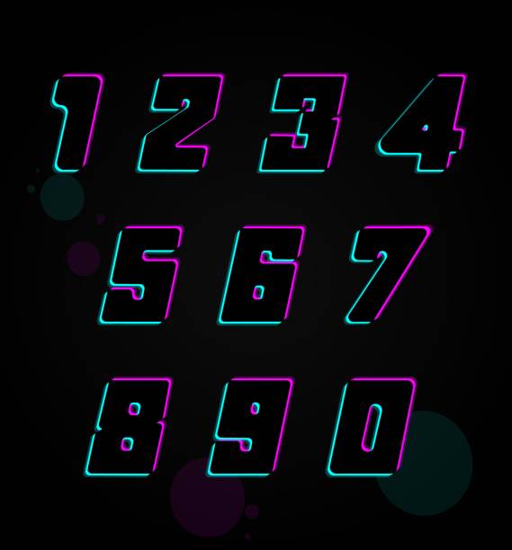 istock Vector number set, trendy colors neon font. For dark night theme, vibrant identity, techno design, app logo and more 1303655714