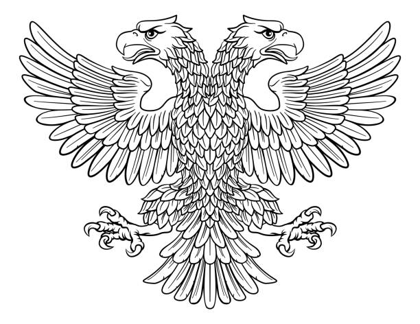 Double headed Imperial Eagle with Two Heads Double headed eagle with two heads possibly a Roman Russian Byzantine or imperial heraldic symbol byzantine icon stock illustrations