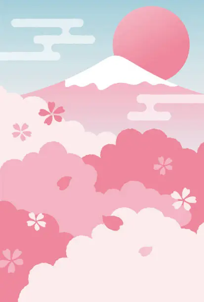 Vector illustration of vector background with cherry blossoms and Mt.Fuji for banners, cards, flyers, social media wallpapers, etc.