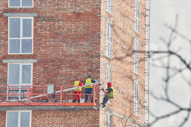 construir una fachada de la casa, primer plano al sol, copiar espacio - downtown core fotografías e imágenes de stock