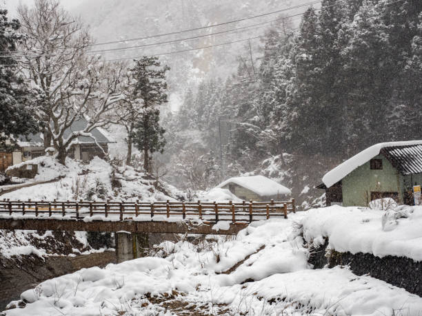 istock Bridge over Yokoyu River at Jigokudani Monkey Park 1303658665