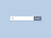 Search bar. Internet searching field. String entering keywords for online finding information. White stripe with button and magnifier sign. Vector browser page template with copy space