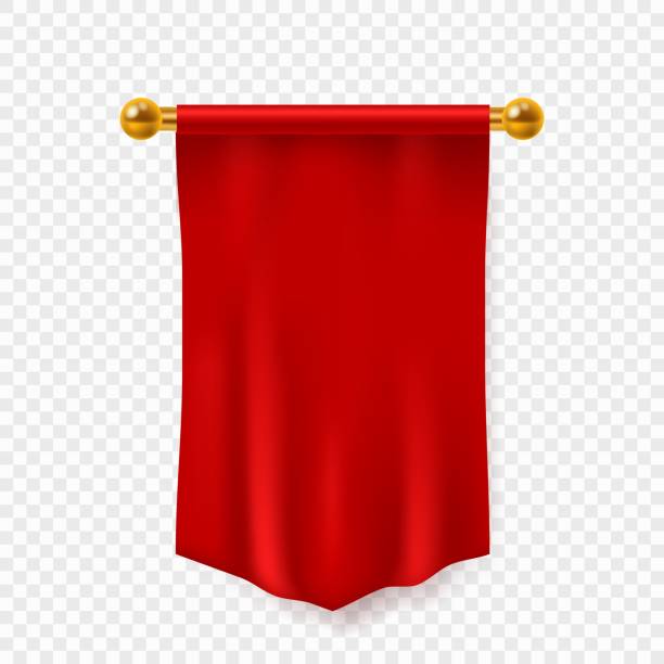 istock Red pennant. 3d realistic empty textile hanging on wall advertising flag, exhibition clear fabric mockup, template for logo and branding, vector on transparent background illustration 1303658904