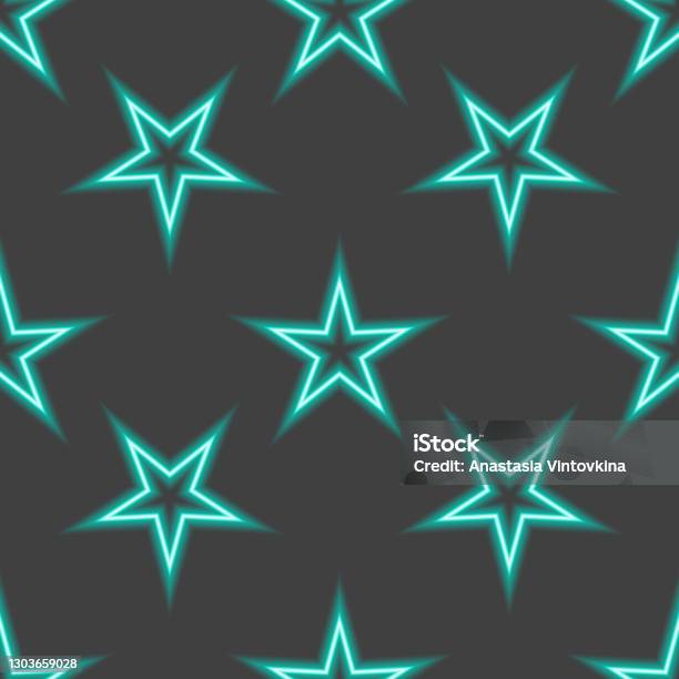Turquoise Pattern Stars Vector Seamless Pattern Of Neon Bright Turquoise Stars With Five Rays ...