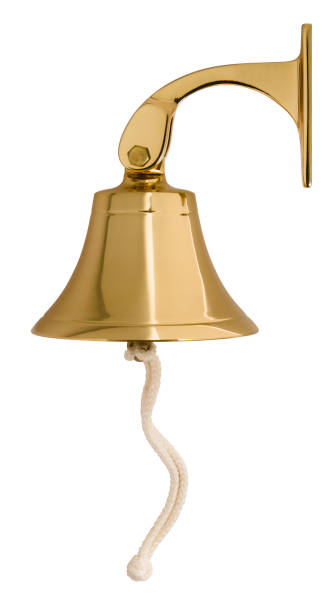 istock Ship bell isolated on white background. New metal bell with a rope. 1303661132