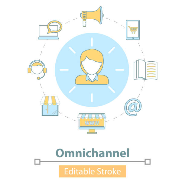 векторная икона кросс-канала, omnichannel, интернет-магазины. - multichannel stock illustrations