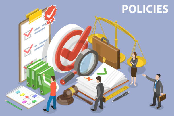 3D Isometric Flat Vector Conceptual Illustration of Policies. 3D Isometric Flat Vector Conceptual Illustration of Policies, Regulatory Compliance and Standards. justice concept illustrations stock illustrations