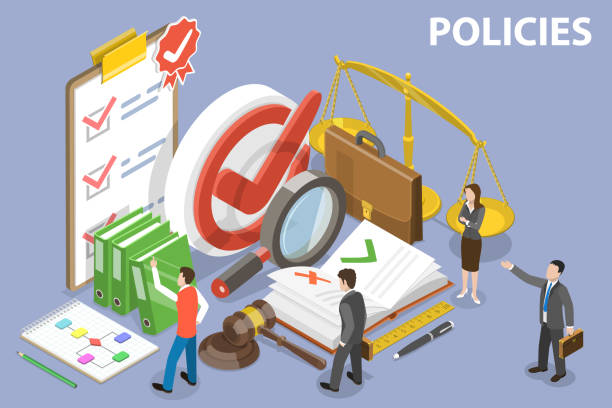 3D Isometric Flat Vector Conceptual Illustration of Policies. 3D Isometric Flat Vector Conceptual Illustration of Policies, Regulatory Compliance and Standards. legal ethics stock illustrations