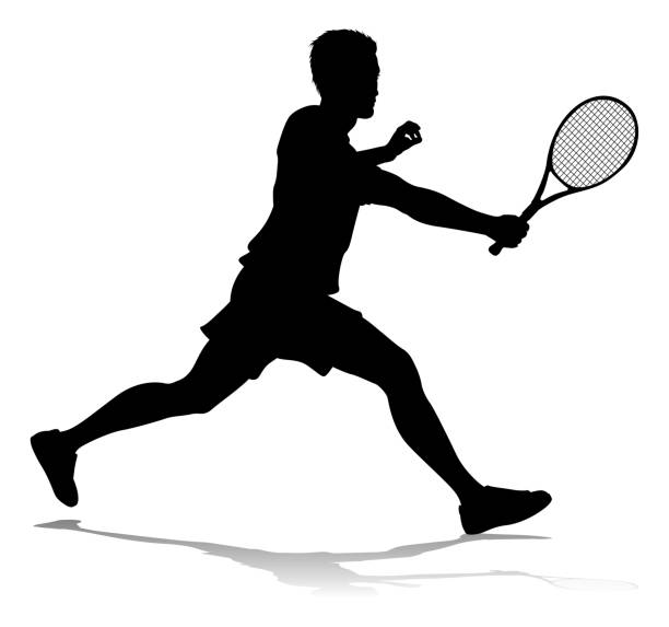 illustrations, cliparts, dessins animés et icônes de homme de joueur de sport de silhouette de tennis - tennis racket ball isolated