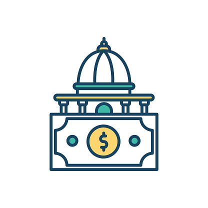 State funding RGB color icon. Public finance. Government funding. Additional financial support. Money management. State finance commission. Banking, investments. Isolated vector illustration
