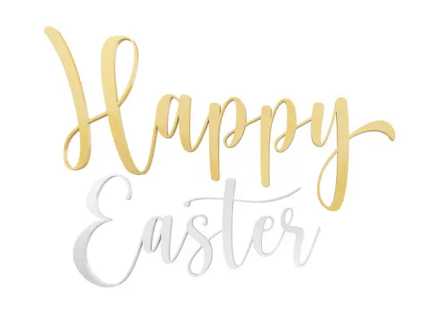 Photo of Happy Easter Hand lettering Greeting Card. Typographical Vector Background. Handmade calligraphy.