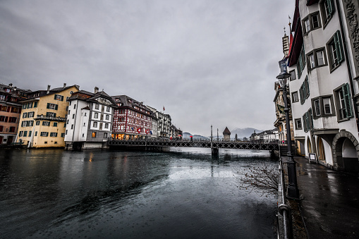The Beautiful Architecture Of Lucerne Under Overcast Weather, Switzerland