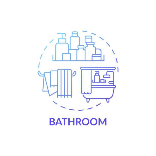 Washroom blue gradient concept icon Washroom blue gradient concept icon. Cleaning out room of house idea thin line illustration. Disinfection and sanitation. Decluttering bathroom. Vector isolated outline RGB color drawing complexity messy chaos house stock illustrations