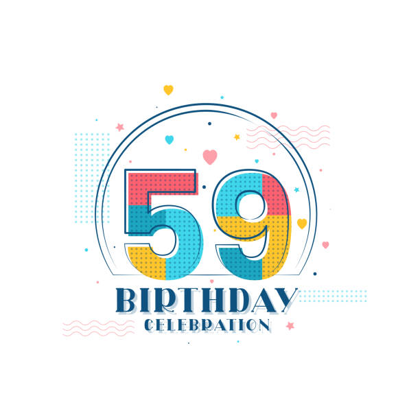 illustrazioni stock, clip art, cartoni animati e icone di tendenza di 59 festeggiamenti di compleanno, design moderno del 59 ° compleanno - numero 59