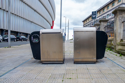 Bilbao, Biscay, Spain – February 10, 2021.Container for household waste garbage in Bilbao