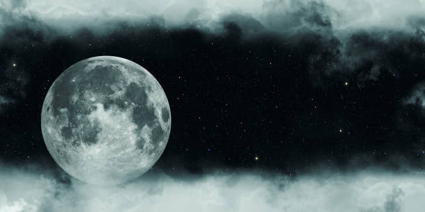 istock Full moon in a cloudy night 3d illustration 1303673397