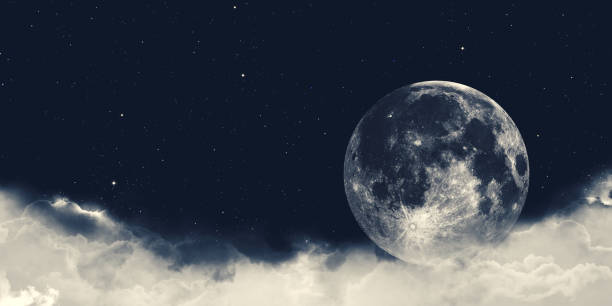 istock Full moon in a cloudy night 3d illustration 1303673424