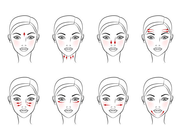 Chinese massage with Gua Sha stones. Lines of massage on the face, vector illustration Chinese massage with Gua Sha stones. Lines of massage on the face, vector illustration facial mask woman stock illustrations