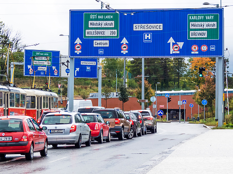 Prague, Czech Republic - October 03, 2019: Traffic on the expressway behind the Hradschin in Prague