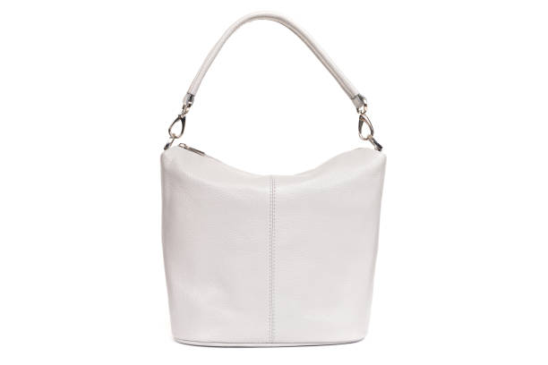whete elegant ladies expensive leather bag close up