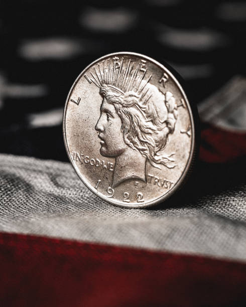 Liberty Silver Dollar on American Flag background, 1922