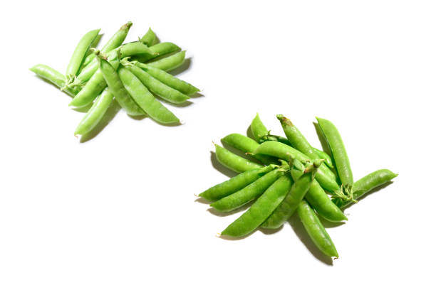 istock Fresh pea pods isolated on white background. 1303688171