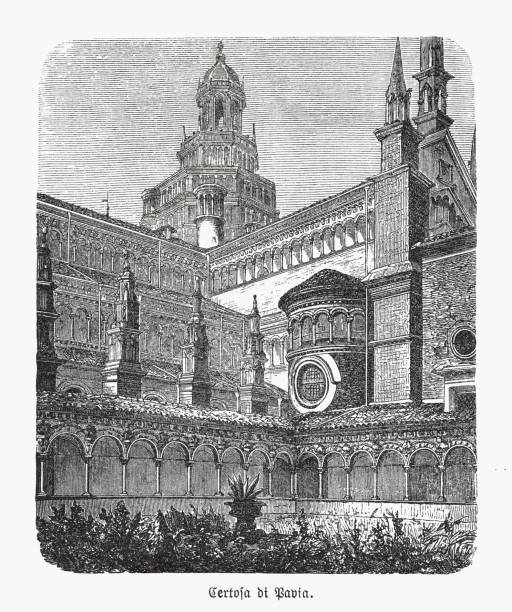 istock Certosa di Pavia, Lombardy, Italy, wood engraving, published in 1893 1303691372