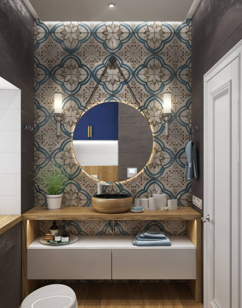 ideias de design de banheiro contemporâneo, renderização 3d - home decorating showcase interior home interior house - fotografias e filmes do acervo
