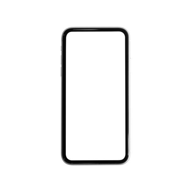 istock Mobile phone on hand display on white background, smart phone, isolated. 1303694107