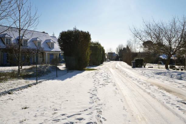 A nice landscape with a snowy village after snowfall during the winter