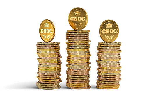 CBDC coin on white background with WORK PATH.
