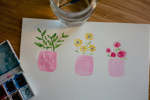 watercolor paints, flower, art, creativity